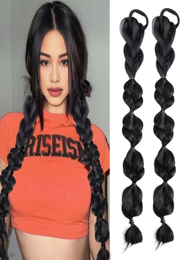 RUSTAMM Bubble Ponytail Wig Synthetic Braided Extensions with Hair Ties Hair Band Hairpieces for Women Girls DIY Daily Wear Accessories (black) - Image 1